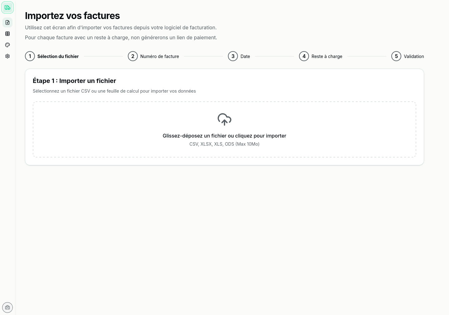 Capture d'écran de l'import de factures